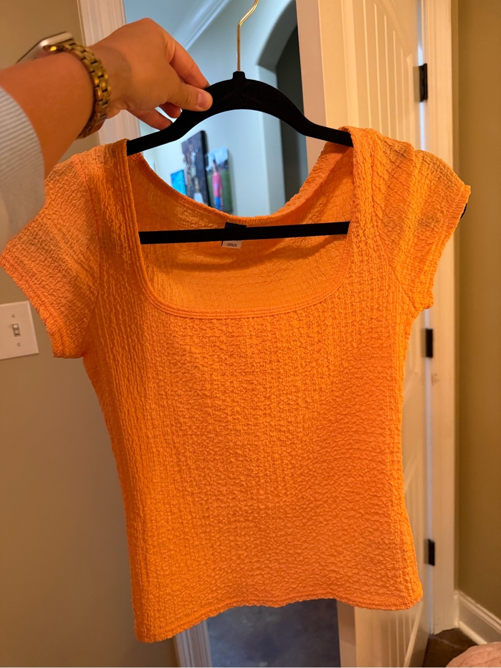 Old Navy Orange Scoop-Neck Textured Crop Top